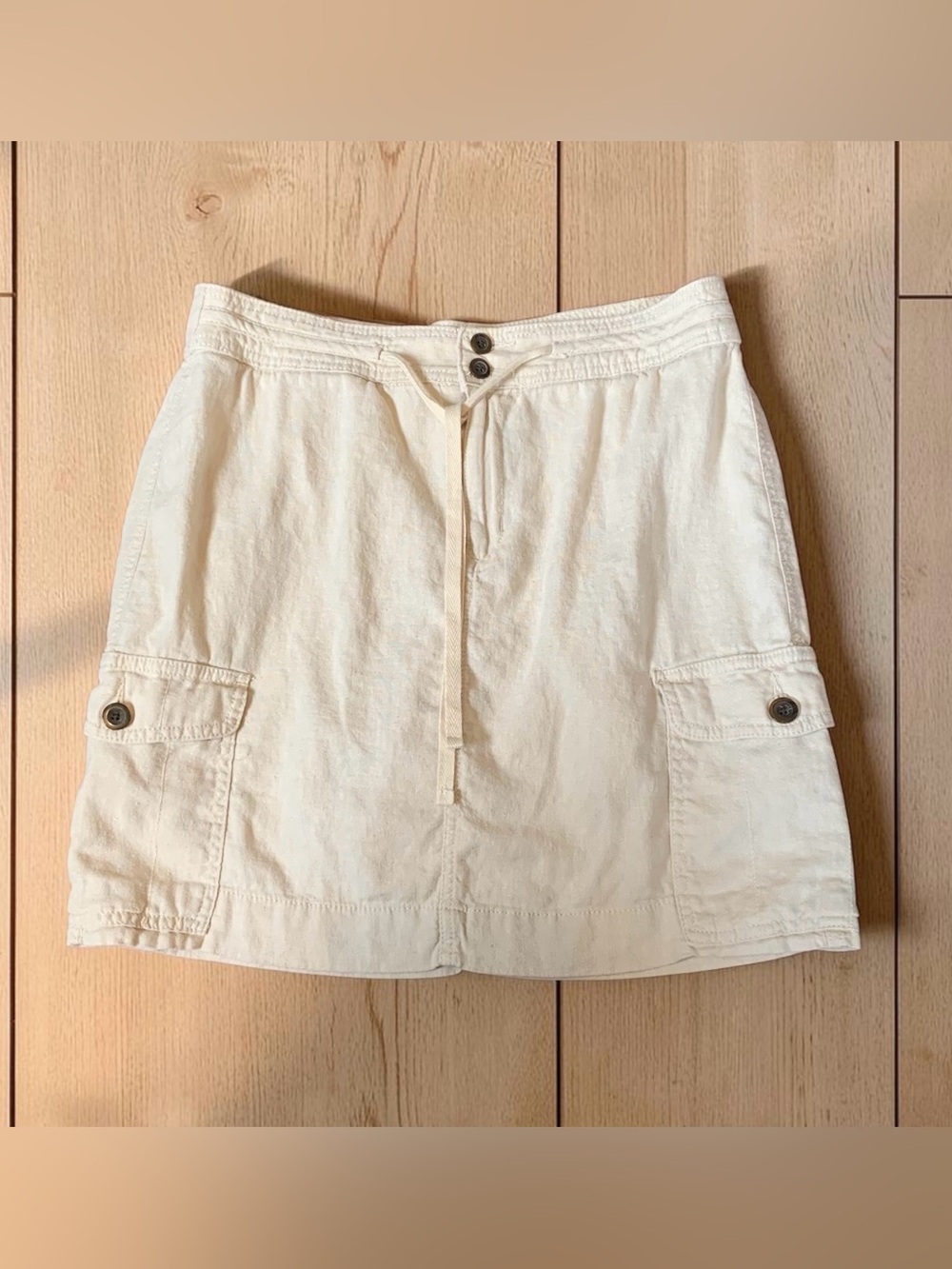 Croft & Barrow Beige Linen/Rayon Cargo Skort with Drawstring Waist